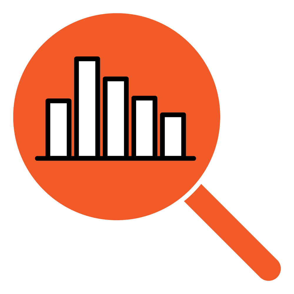 icon - magnifying glass over graphs
